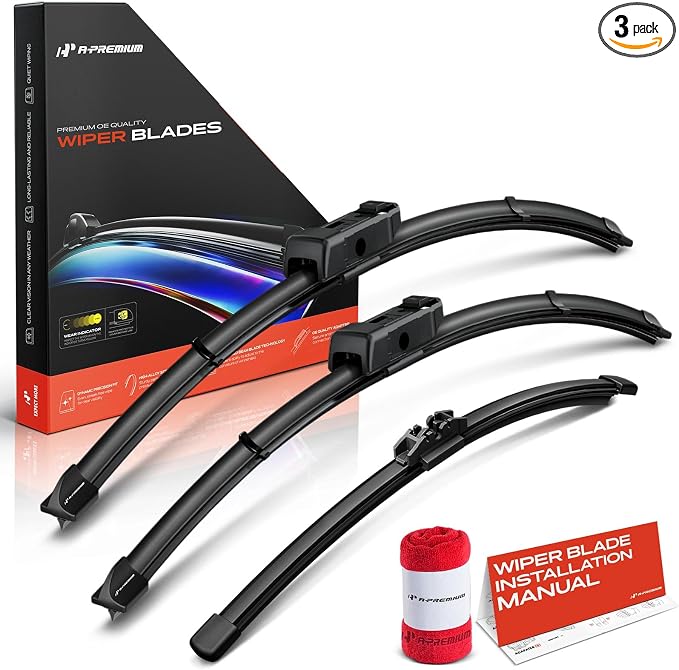 A-Premium 22"/22"/12" Windshield Wiper Blades Compatible with Land Rover Defender 110, Defender 130, Defender 90 - Front Rear Wipers Blade for TLPN/FR_DH, with Wear Indicator & Towel (Pack of 3)