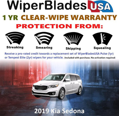 WiperBladesUSA Wiper Blades Set w/ 1yr warranty compatible with Kia Sedona 2019 Wipers (Set of 2) Pulse Wipers