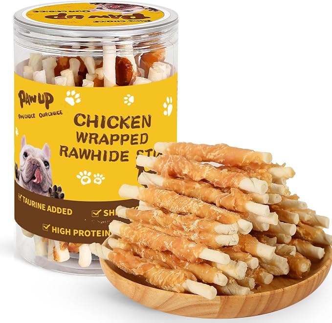 Dog Treats Chicken Wrapped Rawhide Sticks Long Lasting Dog Chews, Natural Snacks for Medium Large Dogs w/Taurine,12.5 oz (25-30 Count)