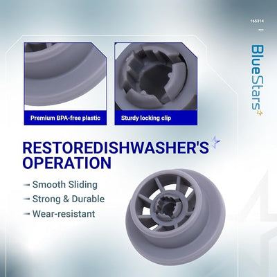 BlueStars 165314 Dishwasher Lower Rack Wheel Bosch Dishwasher Parts - Compatible for Bosch & Kenmore Dishwashers - Replaces 420198 423232 AP2802428 PS8697067 00420198 PS3439123 EAP3439123 - PACK OF 4