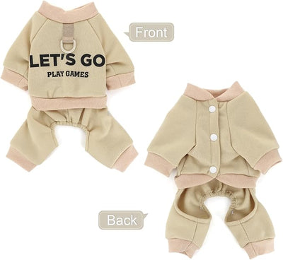 Warm Dog Winter Coat with Built-in Leash Ring, Fleece 4-Legged Sweatshirt Jumpsuit, Cute Let's Go Print Puppy Clothes for Small Dogs Boy Girl, Cold Weather Outfit