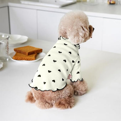 Pet Clothes for Small Dogs Cat Summer Fall Heart Print Shirt Stretchable Ruffle Long Sleeve Outfits for Chihuahua Schnauzer Shih Tzu Yorkie (Beige, X-Small)