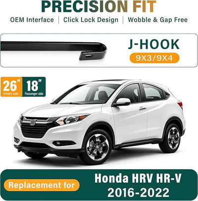 Windshield Wiper Blades Replacement for Honda HRV HR-V 2016 2017 2018 2019 2020 2021 2022, Original Equipment Replacement Front Rear Wiper Blade Set - 26" 18" 10" (Set of 3)