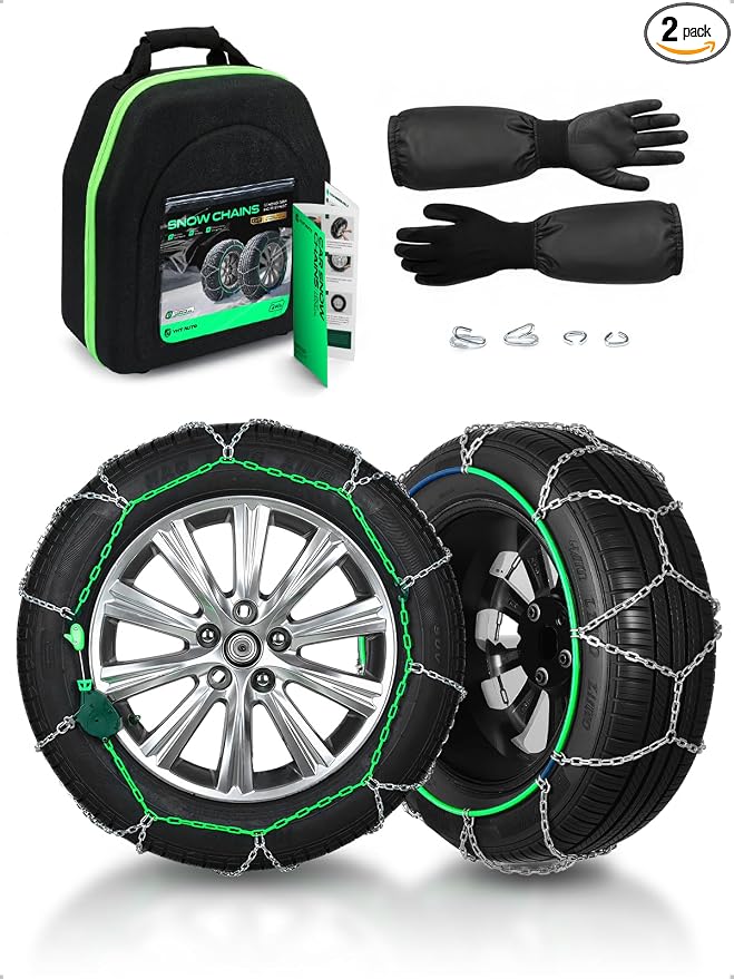 YHTAUTO Set of 2 Snow Chains 16MM Fit 295/70R17 35x12.5-17 305/65-18 305/55-20 Pickup Truck SUV Passenger Car Tire Chains Auto-Tightening Quick Installation, Anti-slip Traction in Snow, Mud, Sand