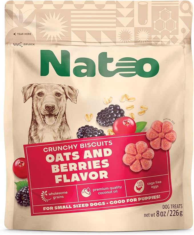 Biscuits for Small Dogs & Puppies, Oats & Berry, 8 oz | Crunchy Dog Treats, Rich in Omega 6, Prebiotics & Fiber, Antioxidants for Immunity, Healthy Natural Canine Biscuits