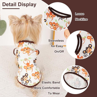 Dog Shirt Vest Dog Clothes for Small Dogs Boy Girl Stretchy Summer Puppy T-Shirts Soft Breathable Lightweight Puppy Sweatshirt Pet Cat Outfit (Monkey, X-Small)