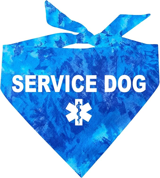 Service Dog Dog Bandana | 100% Cotton Tie Dye Triangle |Service Dog | Working Animal | Assistance | One Size | Royal Scrunch (307)