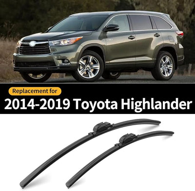 Front and Rear Windshield Wipers for Toyota Highlander 2008-2019 | Quiet and Streak-Free Front and Back Wiper Blades Assembly All-Season OEM Automotive Replacement Accessories