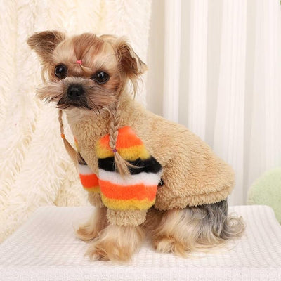 Dog Sweaters for Small Dogs, Chihuahua Fleece Clothes, Clothes Winter Warm Puppy Boys Girls, Rainbow Sleeve Sweater,Tiny Outfits Teacup Yorkie (Khaki, X-Small)