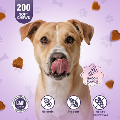 Glucosamine for Dogs 200pcs Joint Support Supplement Dog Hip and Joint Chondroitin Chews Treats with MSM Dog Joint Pain Relief Mobility Supplements Bacon Flavor Fit All Large Small Medium Breed