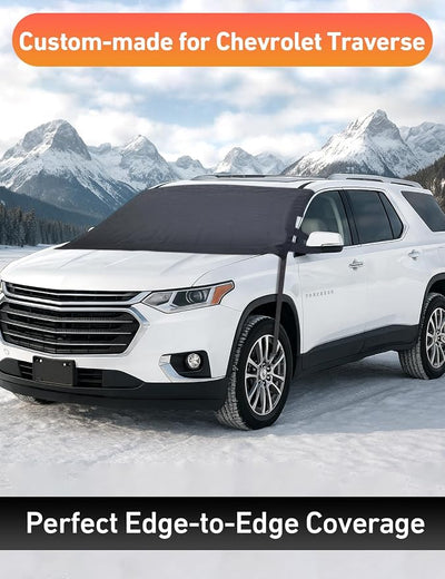 EcoNour Car Snow Cover Compatible for Chevrolet Traverse | Windshield Cover for Ice and Snow with S-Hook Straps | Heavy-Duty 600D Oxford Winter Car Cover, Waterproof & Anti-Slip