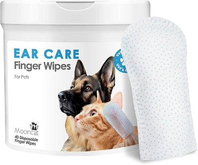 Mooncat Cat & Dog Ear Cleaner Finger Wipes, Gentle Ear Care, 40 Count | Soothing finger wipes for sensitive ears, Ear mites, Wax & odor control, Safe for Kittens & Puppies, Pre-moistened wipes