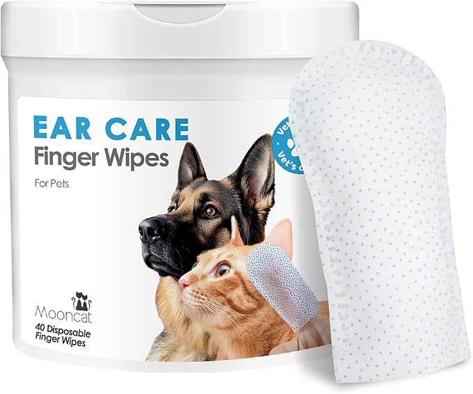 Cat & Dog Ear Cleaner Finger Wipes, Gentle Ear Care, 40 Count | Soothing finger wipes for sensitive ears, Ear mites, Wax & odor control, Safe for Kittens & Puppies, Pre-moistened wipes