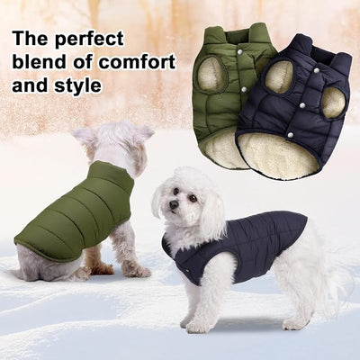 Syhood 2 Pieces Dog Jacket 2 Layers Fleece Lined Dog Jacket Warm Soft Windproof Small Pet Coat for Winter Cold Weather(L,Navy,Green)