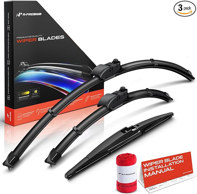 A-Premium 26"+16"+12" Windshield Wiper Blades with Wear Indicator & Towel | Compatible with Lexus NX200t 2015-2017, NX300h 2015-2021, NX300, Front Rear Wipers Blade Set for Gen2V5/RL2 Arm, Pack of 3
