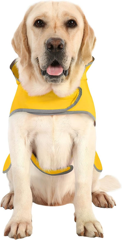 Dog Raincoat for Large Dogs Waterproof Jacket Hooded Rain Coats with Reflective Strips Leash Hole & Poncho Adjustable Fit (Yellow,L)