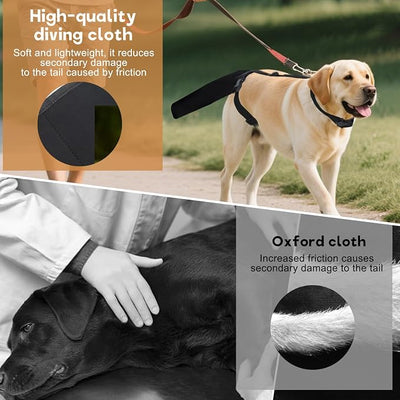 Dog Tail Protector for Medium and Large Dogs, Adjustable Harness Style Tail Guard, Breathable Tail End Bag to Prevent Licking Wounds and Aid Recovery (Black)