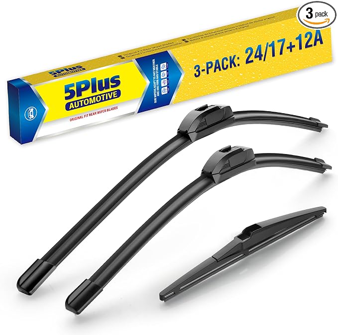 5 PLUS Custom-Fit Wipers fits Toyota RAV4 2006-2012 Windshield Wipers | 24"+17"+12" Front Rear Wipers Set,OEM Original Equipment Replacement,All-Seasons,Streak-Free Wiping,Quiet Clear Visibility