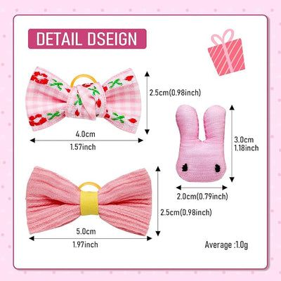 20Pcs Light Pink Small Dog Hair Bows with Rubber Bands, Handmade Puppy Grooming Bows Flower Ball Bowknot Top Knot Hair Accessories for Yorkie & Small Dogs