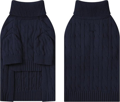Small Dog Thermal Pullover Sweater, Classic Turtleneck Cable Knitwear Dog Clothes for Cold Weather Warm Pet Clothes for Chihuahua, Bulldog, Dachshund, Pug Navy Medium