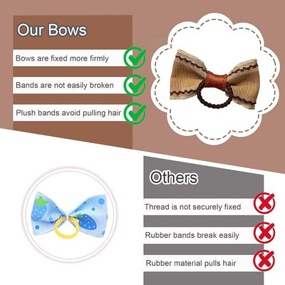 20 Pcs Small Dog Hair Bows with Rubber Bands Handmade Puppy Hair Bows Cute Grooming Flower Ball Bowknot Top Knot Dog Hair Accessories Hair Ties for Yorkie Maltese Pet (Brown)