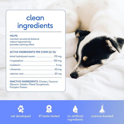 Native Pet Advanced Calming Chews for Dogs - Anxiety Relief, Stress, Separation, Travel & Sleep Support with Melatonin for Dogs, Hydrolyzed Casein, Valerian Root & L-Tryptophan -30 Chews