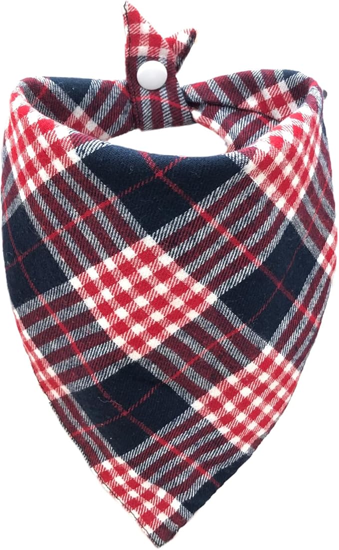Preppy Red Navy Checkered Dog Bandana - Adjustable Soft Cotton Triangular Scarf for Boys and Girls Pet Scarf, Stylish Daily Walks.Medium