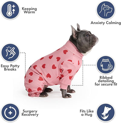 Spark Paws Dog Pajama, Dog Recovery Suit Male, Onesie, Ultra-Soft and 4-Way Stretch, for Small Medium and Large Breeds - Pink Hearts - 3XL
