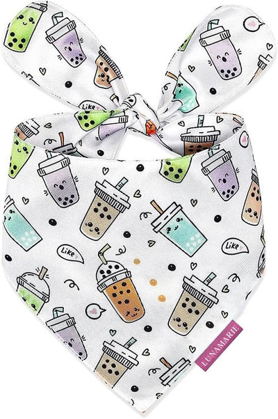 LunaMarie - Luxury Pet Birthday Bandanas -Premium & Silky Poly Fabric | 100% Handmade | Custom Shape Dual Layered (Boba, X-Small)