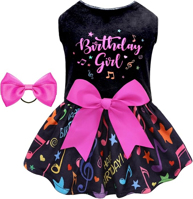 Birthday Dog Dresses Velvet Holiday Small Dogs Clothes Onesie Pet Apparel Girl Puppy Skirt with Bow Hair Rope