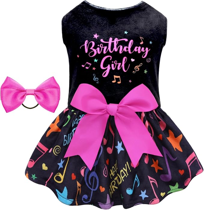 Birthday Dog Dresses Velvet Holiday Small Dogs Clothes Onesie Pet Apparel Girl Puppy Skirt with Bow Hair Rope