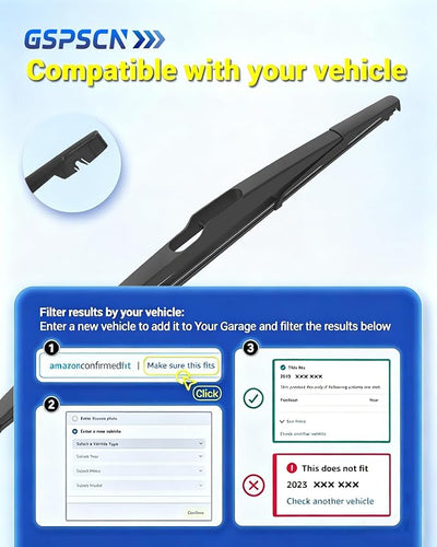 14" Rear Wiper blade For Nissan Versa 2013-2007，Quest 2009-2004 /Volvo XC60 2017-2012，C30 13-11，XC90 14-12/Lincoln MKX 2015-2007 /Ford Edge 2014-2007，Transit Connect 2018-2014 Rear Windshield Wiper
