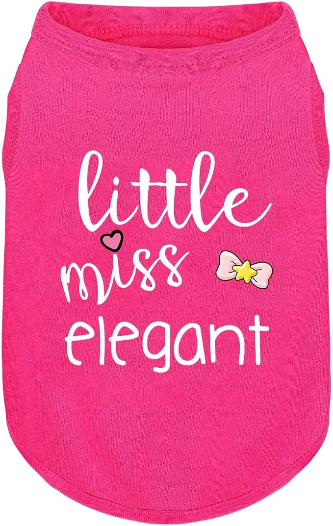 Pink Cotton Dog Shirt with 'Little Miss Elegant' Print, Soft & Breathable Pet Apparel for Small to Large Dogs, All-Season Sleeveless Vest, Cute and Comfortable Dog Outfit.Pink Bow XXL