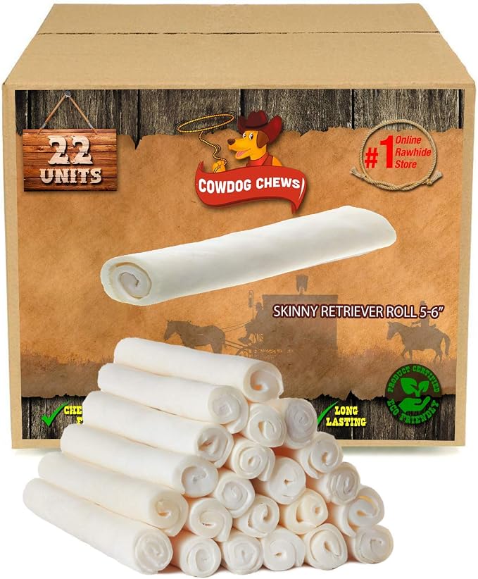 5-6 Inches Rawhide Retriever Roll - Chewing Dog Treat, 100% Natural - Natural Grass Fed Livestock Sourced (22 Pack)