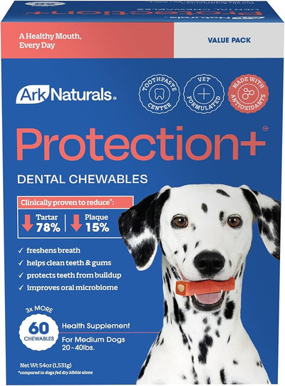 Ark Naturals Protection+ Brushless Toothpaste – Medium Breeds, 54oz Bag – Dog Dental Chew with Toothpaste Center – Prevent Plaque & Tartar and Freshen Breath with Dental Chews for Dogs