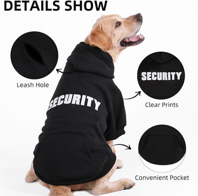 PUPTECK Security Dog Hoodie, Soft Warm Winter Pet Sweater Clothes, Puppy Cold Weather Coats Hooded Sweatshirt with Pocket, Dog Halloween Costume for Small Medium Large Dogs, Black XL/XXL