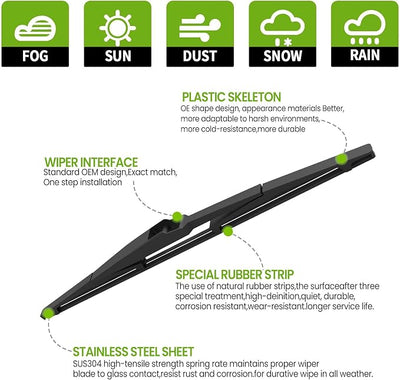 PARRATI® 14 Inch Rear Wiper Blade Replacement for 2014-2023 Jeep Cherokee/2007-2012 Hyundai Santa Fe 2016-2021 Tucson 2007-2011 Accent,All-Season Windshield Wiper(14-A)