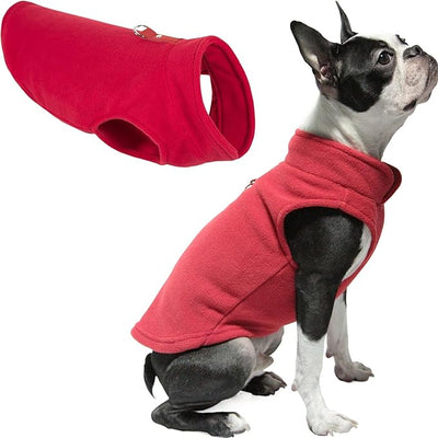 Gooby Fleece Vest Dog Sweater - Red, X-Large - Warm Pullover Fleece Dog Jacket with O-Ring Leash for Small to Medium Dogs