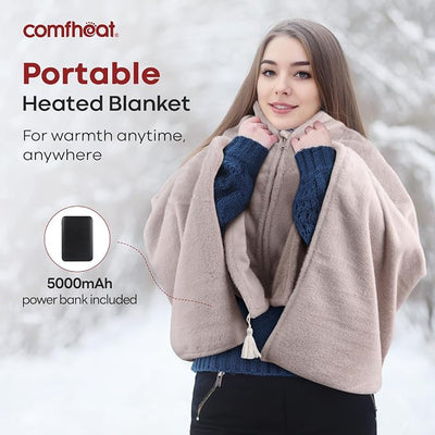 Cordless Heated Blanket, Portable Battery Operated Throw with Rechargeable Pack, 3 Heat Settings, Soft Faux Rabbit Fur Wearable Heating Blanket for Home, Office, Travel, Camping