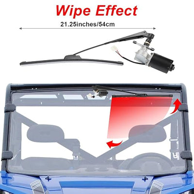 Electric UTV Windshield Wiper Kit, Universal 12V UTV Electric Windshield Wiper Motor Kit Compatible with Polaris RZR Ranger Mule Teryx, 16" Windshield Wiper Blade, 90 Degree Wipe Motor