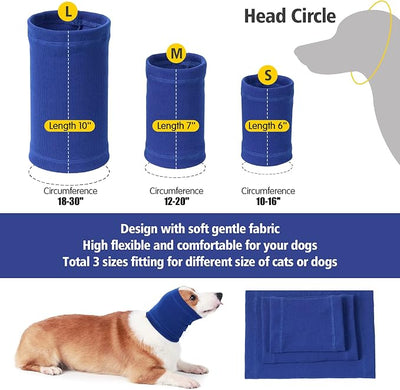 Dog Head Wrap - No Shake Quiet Ears for Dogs Anxiety Relief, Original Ear Covers Pet Calming Hoodie for Thunder, Lightning, Fireworks, Vet Visits, Grooming, High Stretch Ribbed Fabric, Blue M
