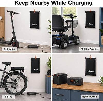 FLASLD Fireproof Lithium Battery Cover, Fastest & Simplest Way to Isolate and Extinguish Small Fires, Fire Blanket for E-Scooter and E-Bike Battery Storage Charging Protection