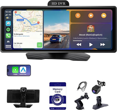 Haudio ‌10.26 Inch Wireless CarPlay & Android Auto Car Display with 1080P Dash Cam & Backup Camera All-in-One Smart Car Stereo Free 64GB SD Card