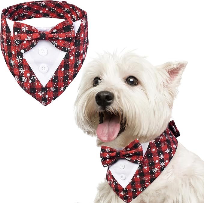 Dog Tuxedo Christmas for Small Dogs,Dog Formal Suit Dogs Attire Pet Bow Tie Puppy Party Costumes Cat Tux Outfits Pets Bandana Cosplay Adjustable Bowties Christmas Snowflake XS