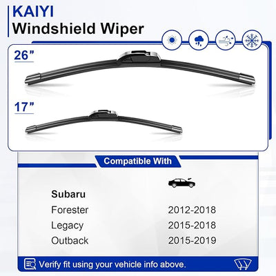 KAIYI 26" + 17" Windshield Wipers Compatible with Subaru Forester 2012-2018,Legacy 2015-2018,Outback 2015-2019 Premium Automotive Replacement Windshield Wiper Blades 2 Pack