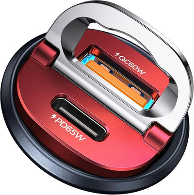【Upgraded】 125W USB C Car Charger Super Fast Charging for iPhone 16, [PD65W & QC60W][All Metal] MRGLAS Cigarette Lighter Car Charger,Dual Port for iPhone 16 15 Pro iPad Samsung S25 S24 MacBook-Red
