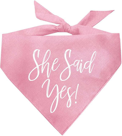 She Said Yes! Dog Bandana | 100% Cotton Triangle | Made in USA | Wedding Photo Prop | Bridal Shower | Engagement Announcement | Baby Pink, X-Small (332)
