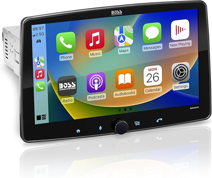 BCPA10 Single DIN Car Stereo Wireless Apple CarPlay, Wireless Android Auto, 10.1 Inch Touchscreen, Bluetooth, AM/FM Radio Receiver