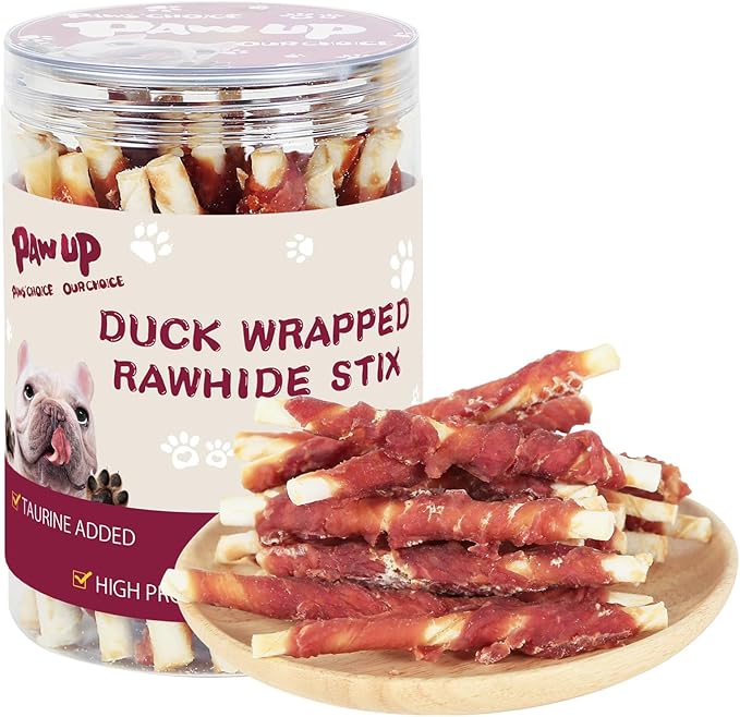 Dog Duck Treat Rawhide Sticks, Natural Dog Chew Duck Wrapped Rawhide for Small Dogs, Healthy Hide Twists w/Taurine, 12.5 oz (25-30 Count)