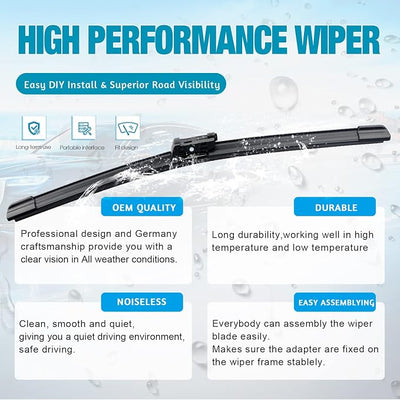 OEM Windshield Wiper Blades Replacement for Audi Q5 2009-2016 2017 2018 2019 2020 2021 2022 2023 2024 Q3 2019-2025, All Weather Original Factory Quality Front & Rear Wipers Set 24"+20"+13" (Pack of 3)
